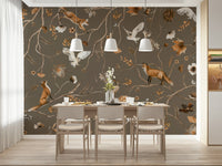 Detailed wall mural depicting forest animals enjoying a peaceful forest scene