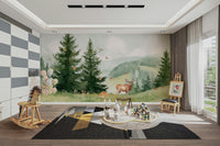 A serene forest animals wall covering.