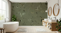Woodland-themed wall covering with subtle lighting and natural textures