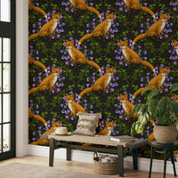 Fox Among Ivy Wall Mural – Charming nature-inspired wallpaper featuring a fox peeking through ivy vines.