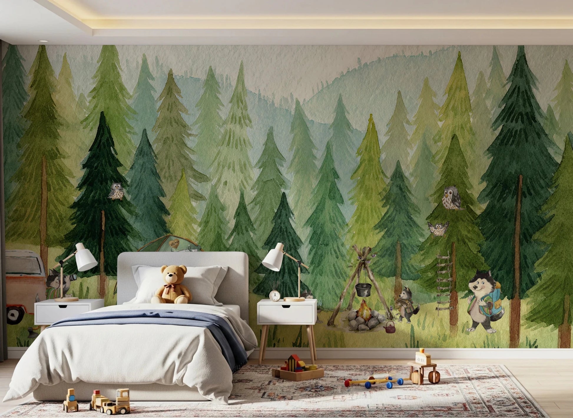 Woodland Wolf Camp Wall Mural