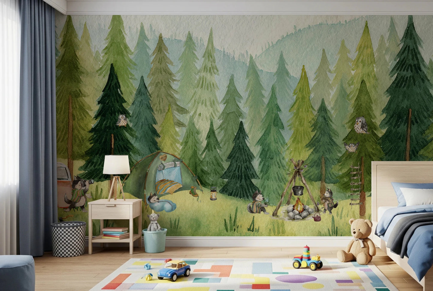 Woodland Wolf Camp Wall Mural
