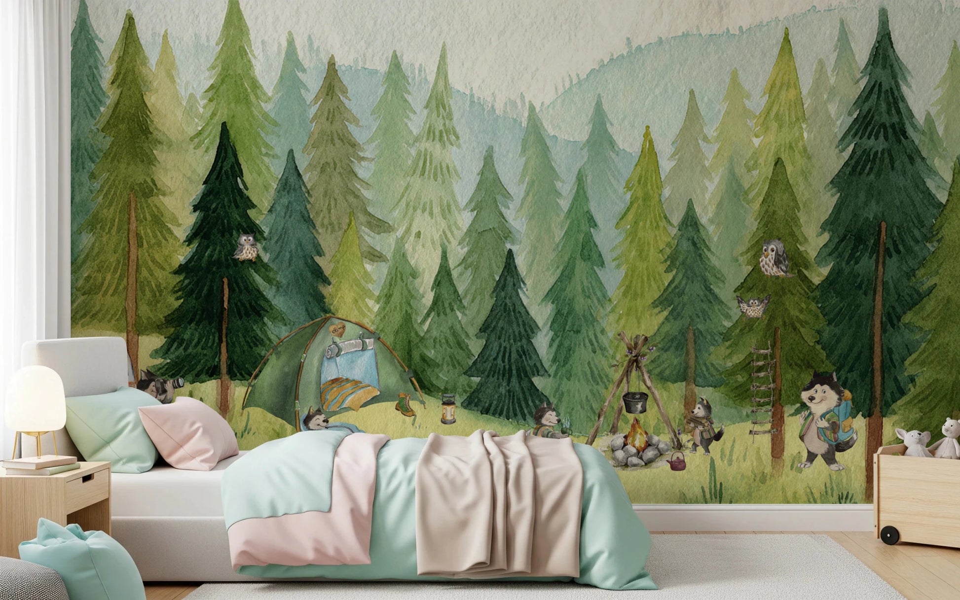 Woodland Wolf Camp Wall Mural