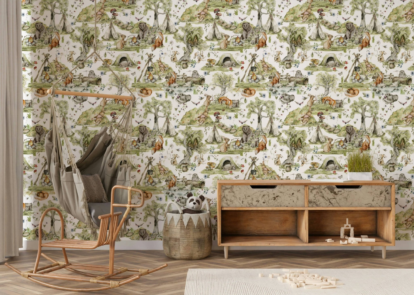 Woodland Wonders peel stick wallpaper: Easy installation, delightful repeating pattern.