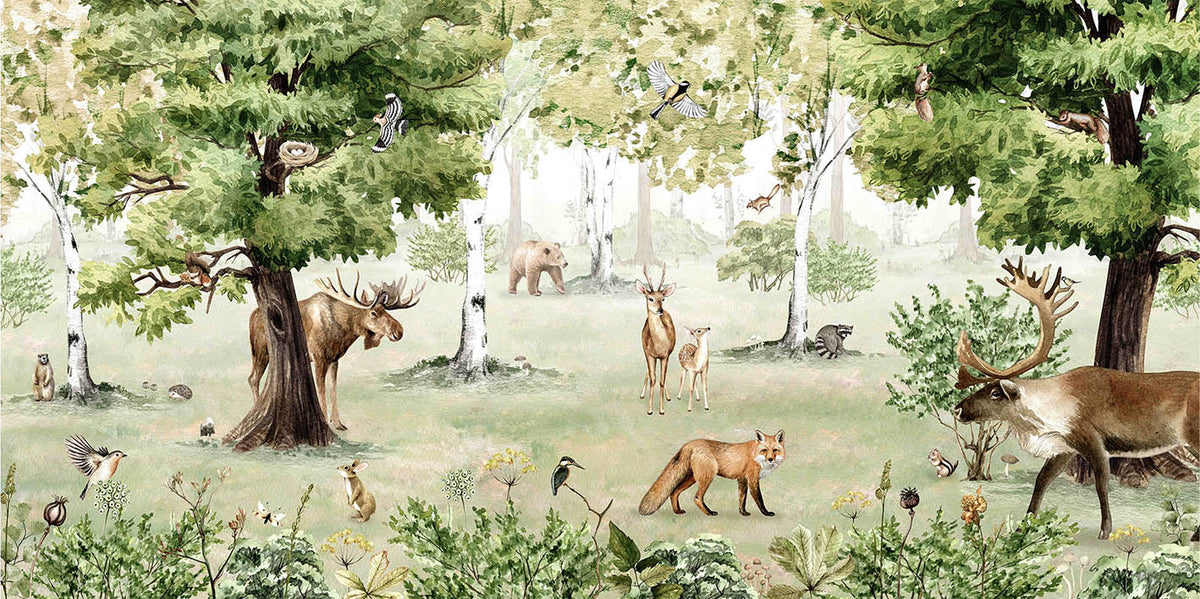Watercolor Woodland Wonders Mural Wallpaper in your room