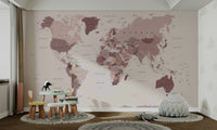 Blush pink cranberry world map mural

