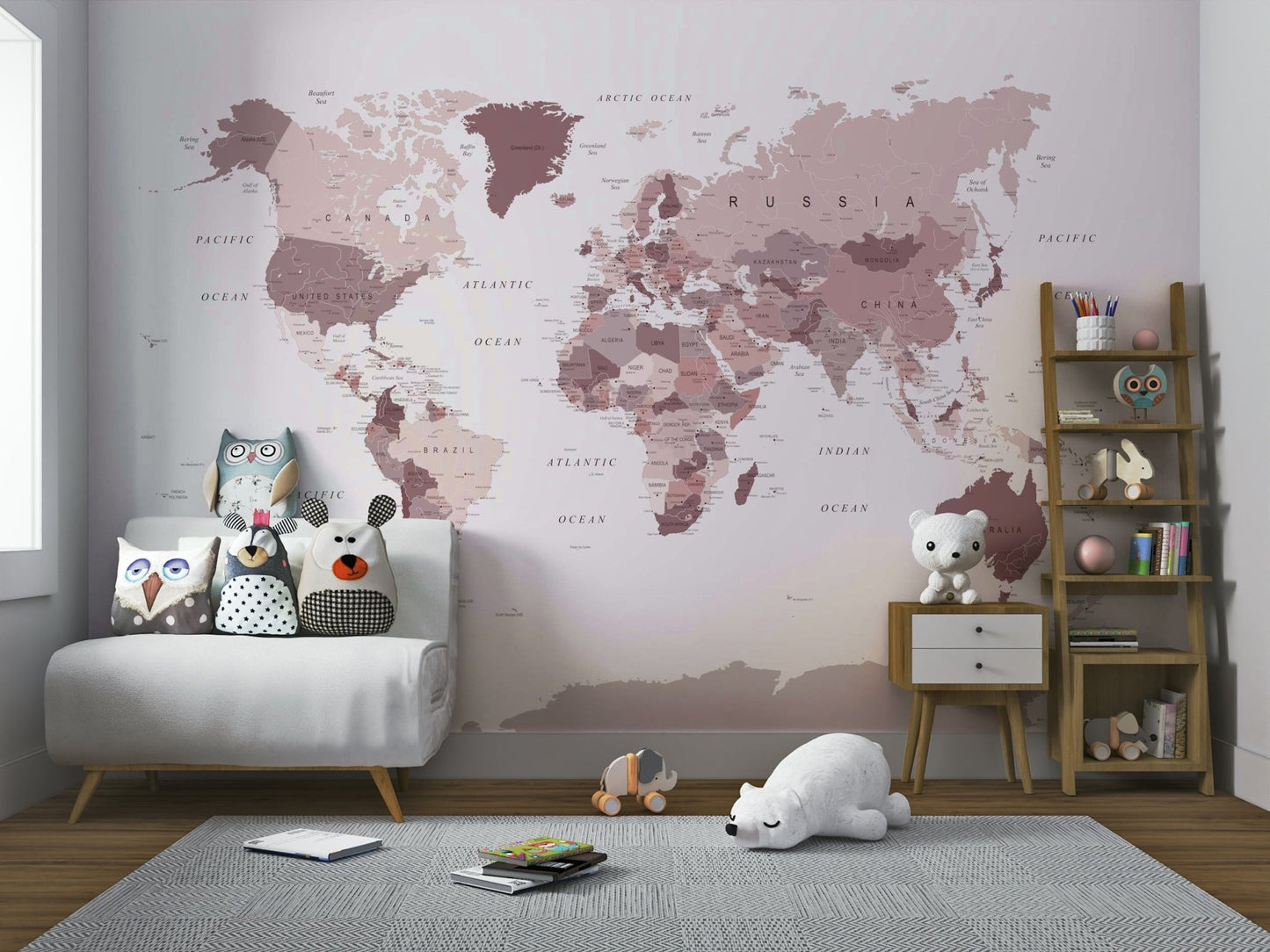Soft color world map wall decor

