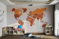Burnt orange world map wall mural

