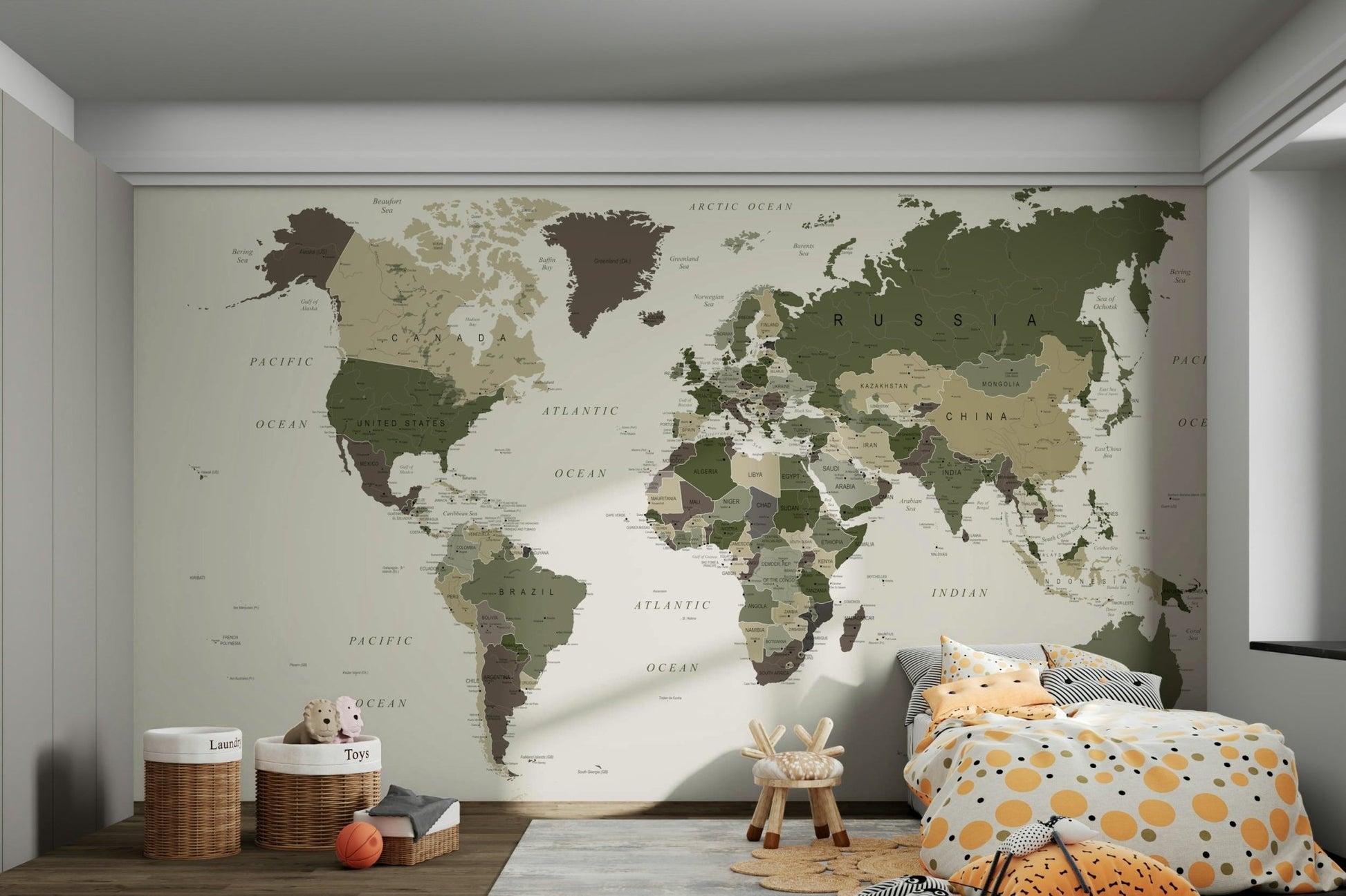 Military style world mural

