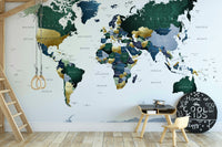 Geographical world map in soothing green and blue

