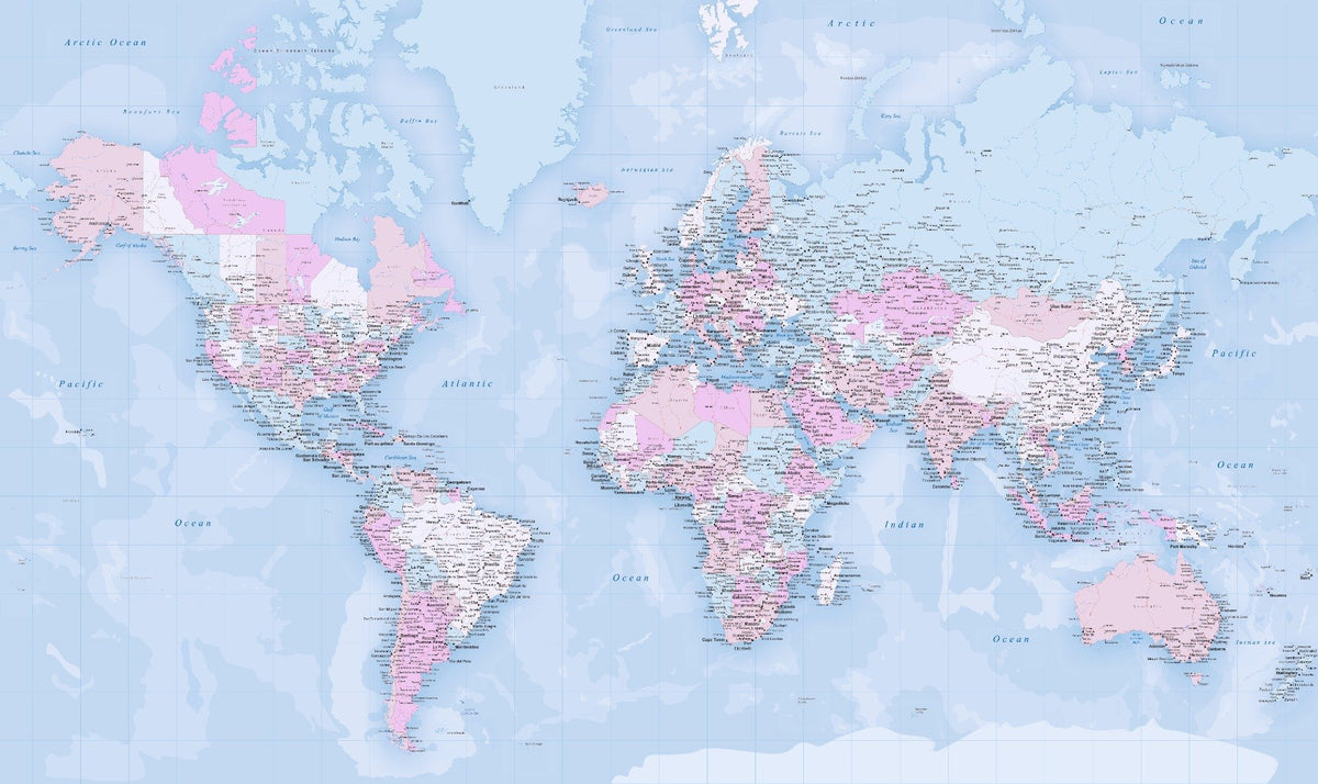Blue World Map Wallpaper Mural