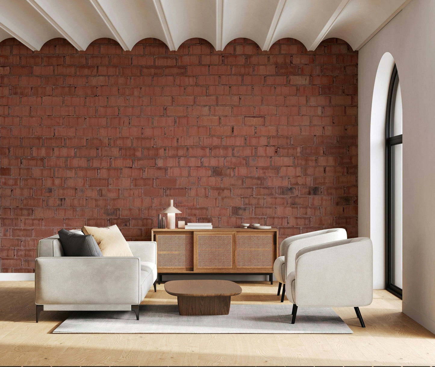 Abstract rustic brick design with natural patina, decorative wall mural