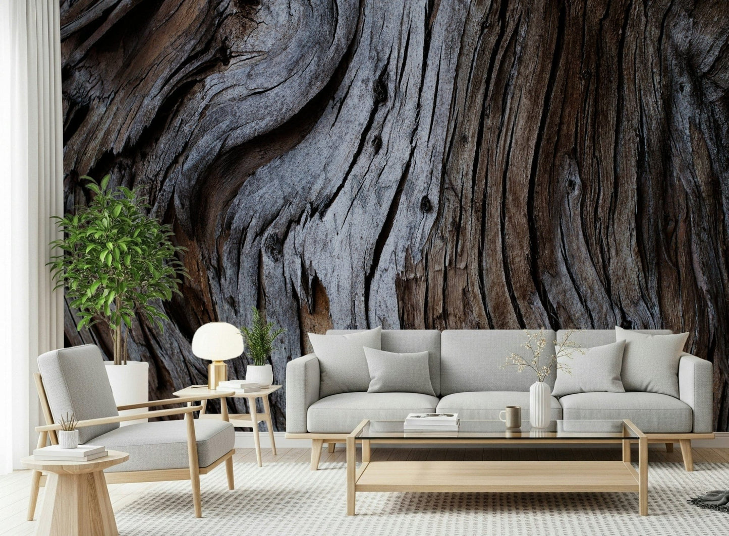 Worn Timber wallpaper mural combining natural wood grains and weathered surfaces for authentic rustic appeal.