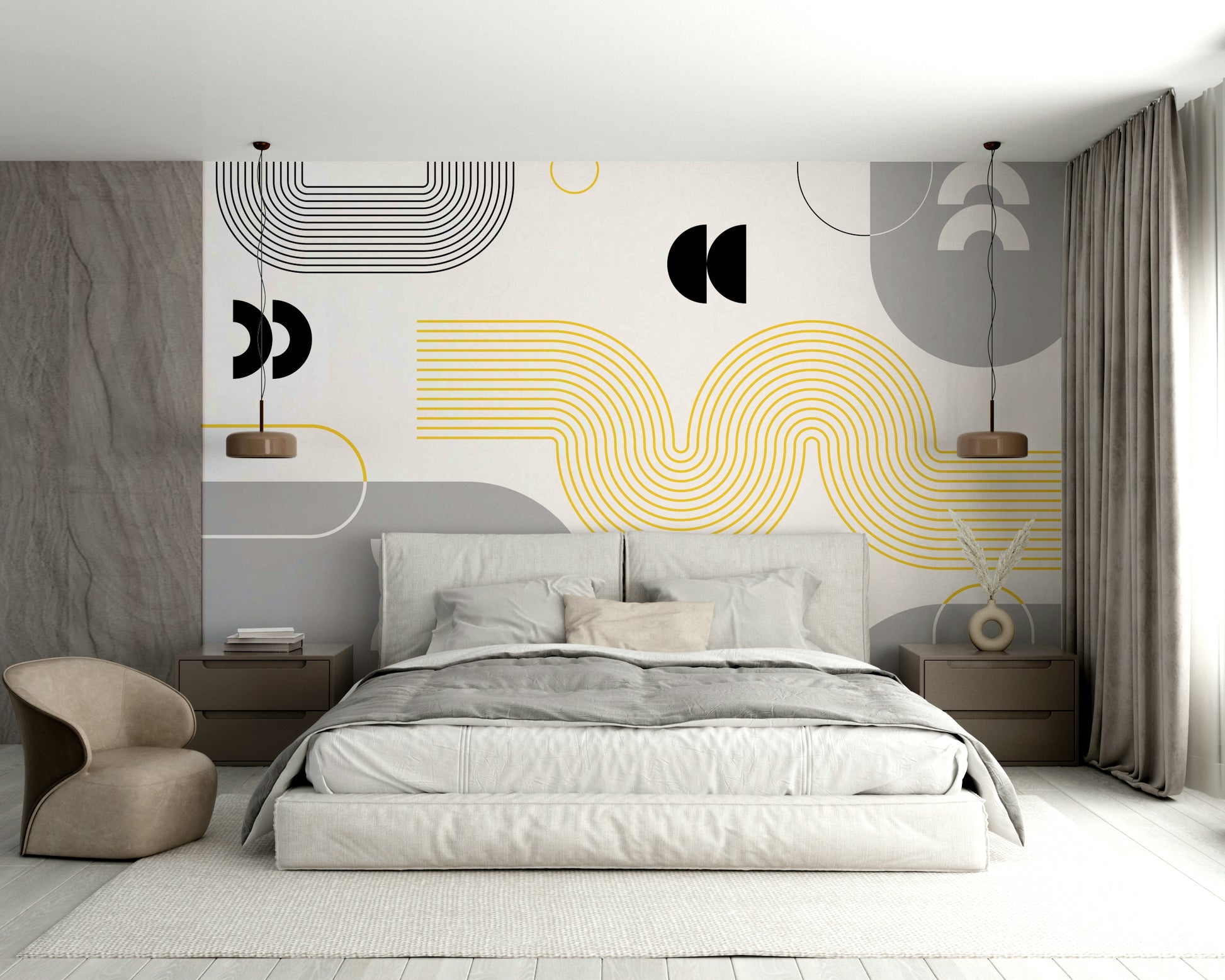 Abstract Yellow Gray Geometric Wall Art

