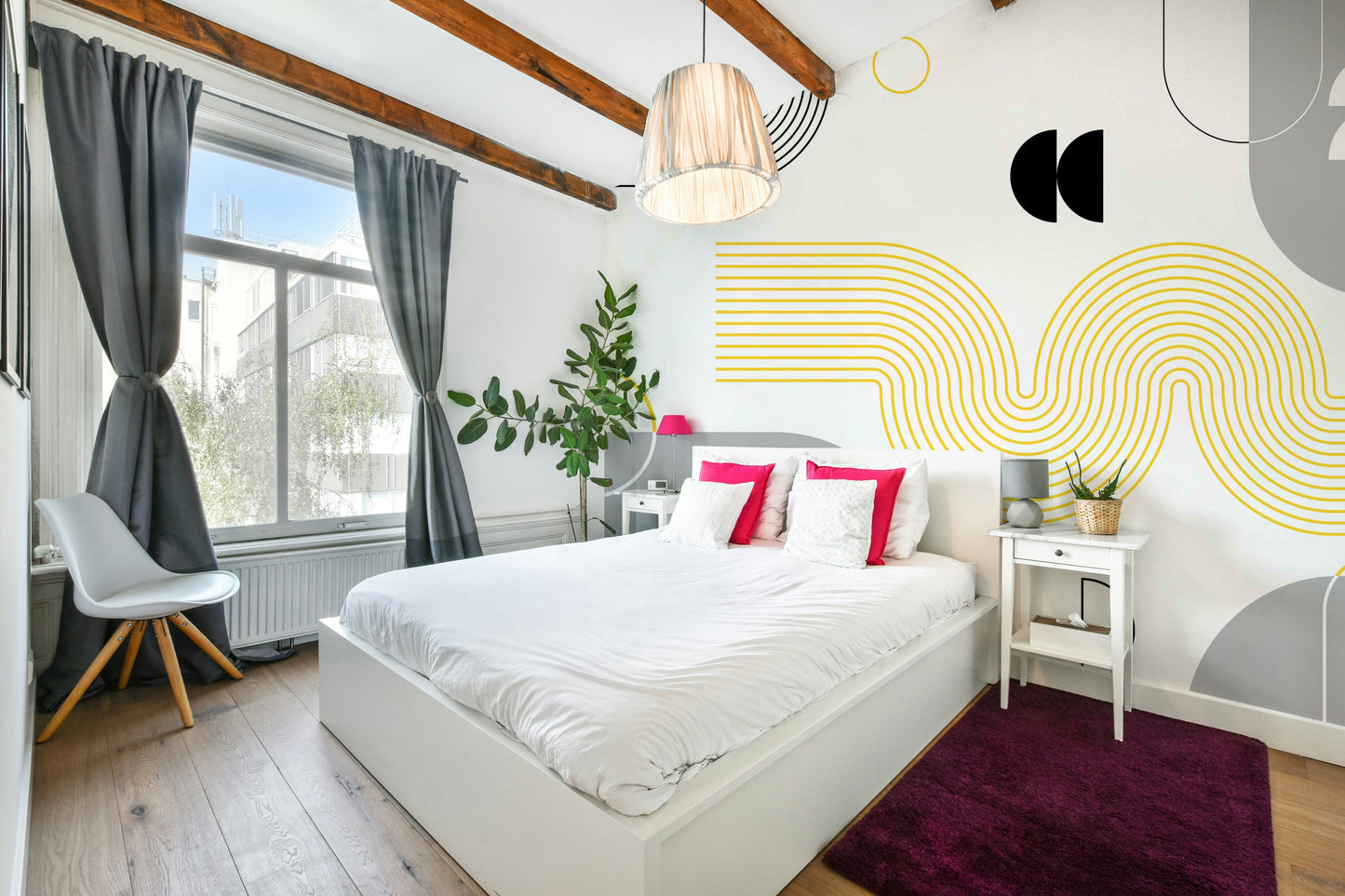 Modern Yellow Gray Geometric Wall Design

