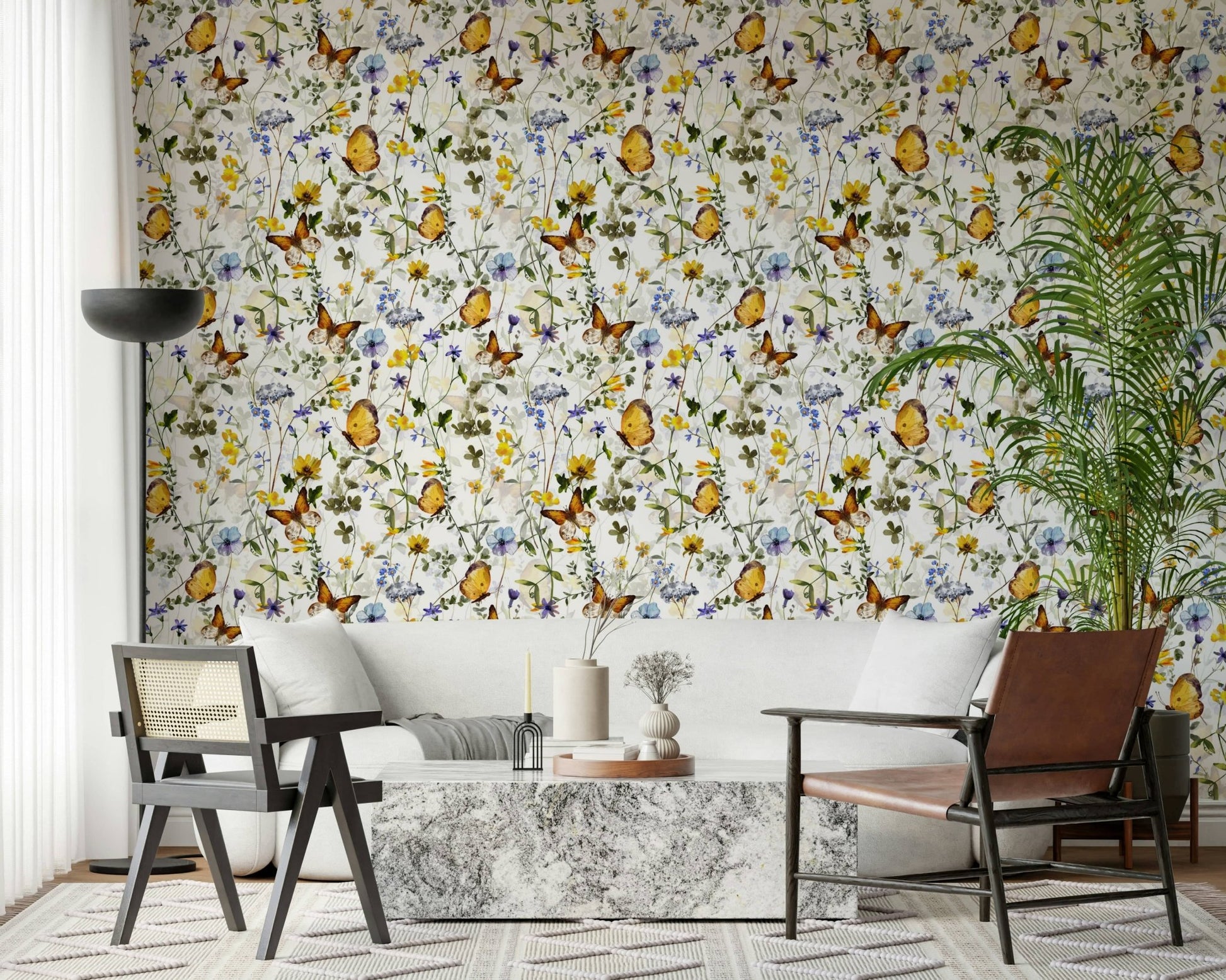 Custom Yellow Butterfly Meadow graphic print decal wallpaper