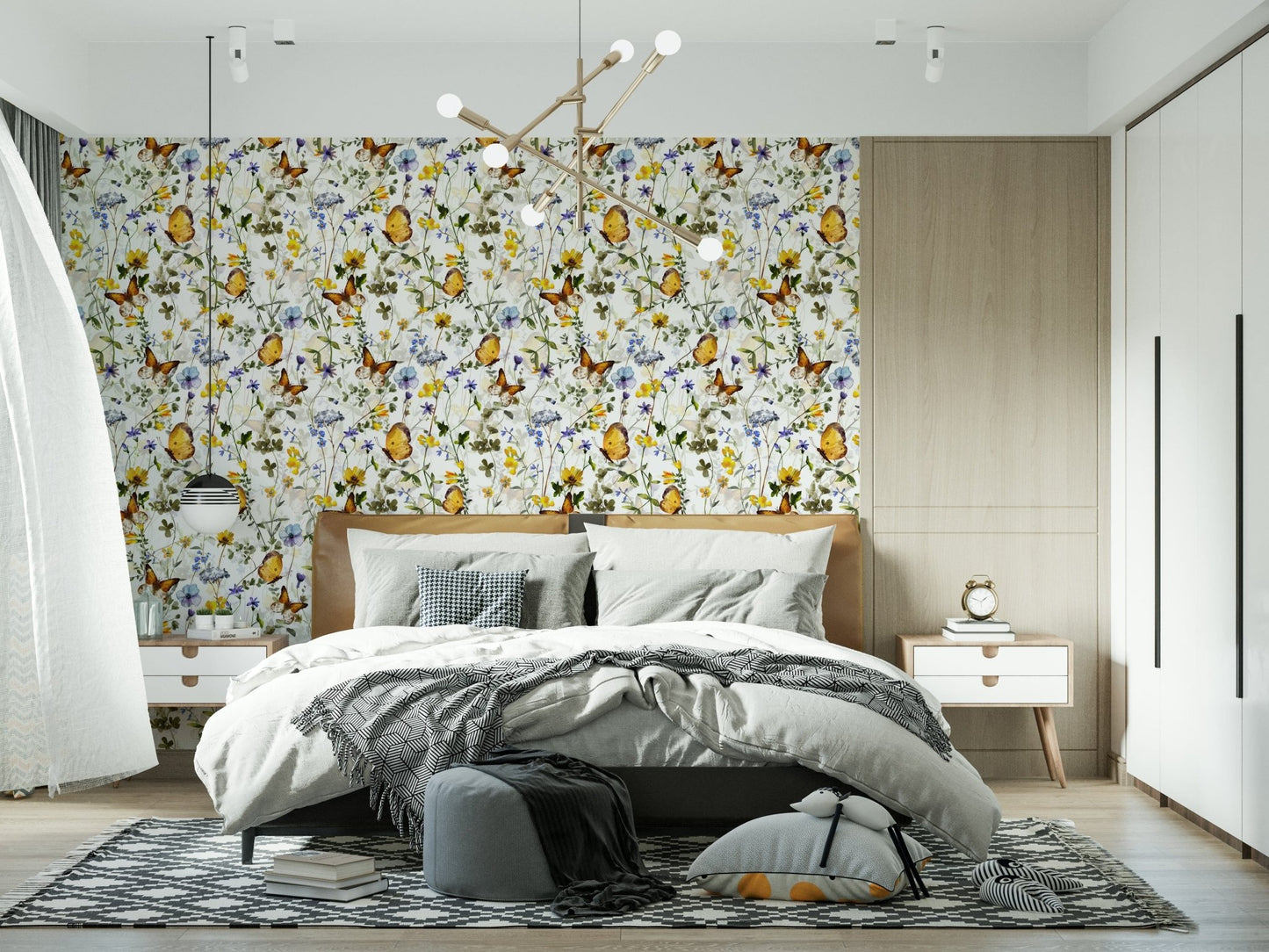 Decorative Yellow Butterfly Meadow subtle bloom mural