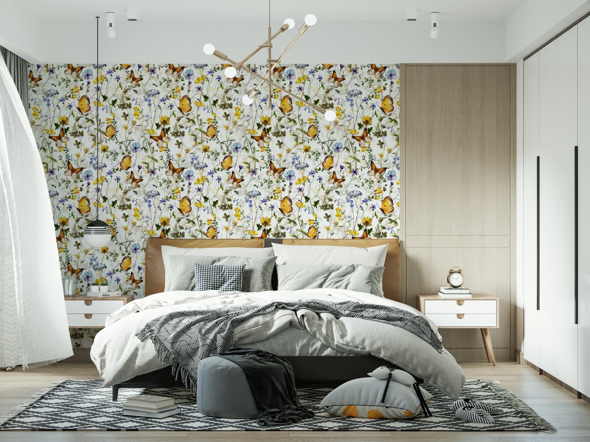 Decorative Yellow Butterfly Meadow subtle bloom mural