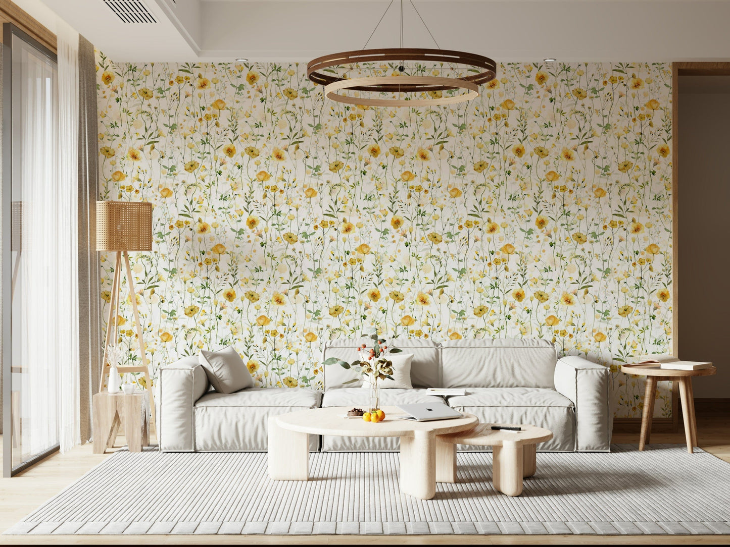 Summer Golden Meadow Blooms, meadow-inspired peel and stick wallpaper mural.