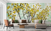 Yellow Oil Painting Canvas Effect Flower Wall Mural - Giffywalls