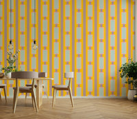 Bright yellow shapes arranged in repeating pattern

