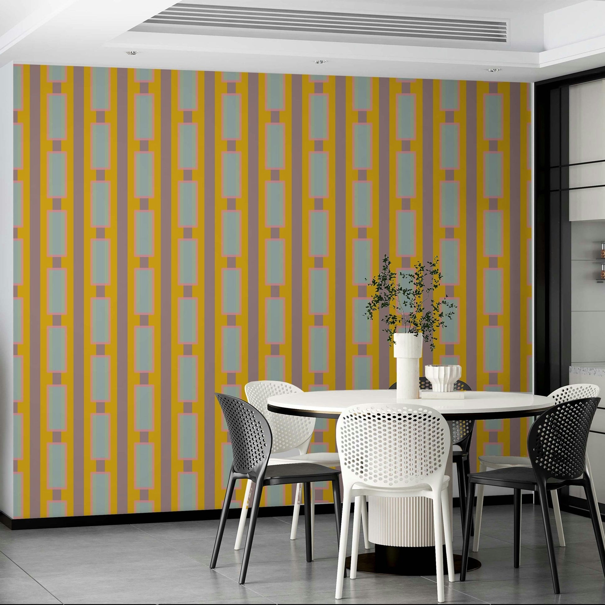 Nursery wall in bold yellow geometric arch design

