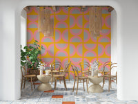 Vibrant gold and pink Semi-Circle Pop peel and stick wallpaper.