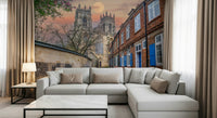 Moonlit York Minster mural on living room feature wall, cool blue tones