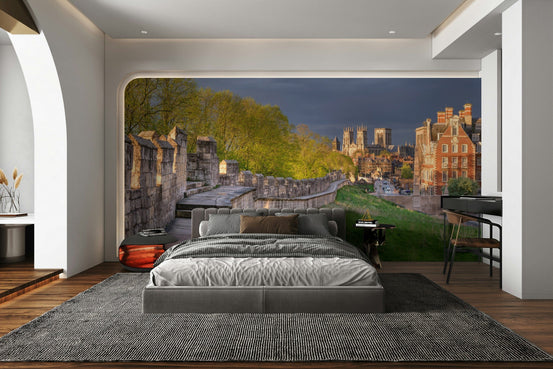 An angled shot of the mural's classic color palette.


