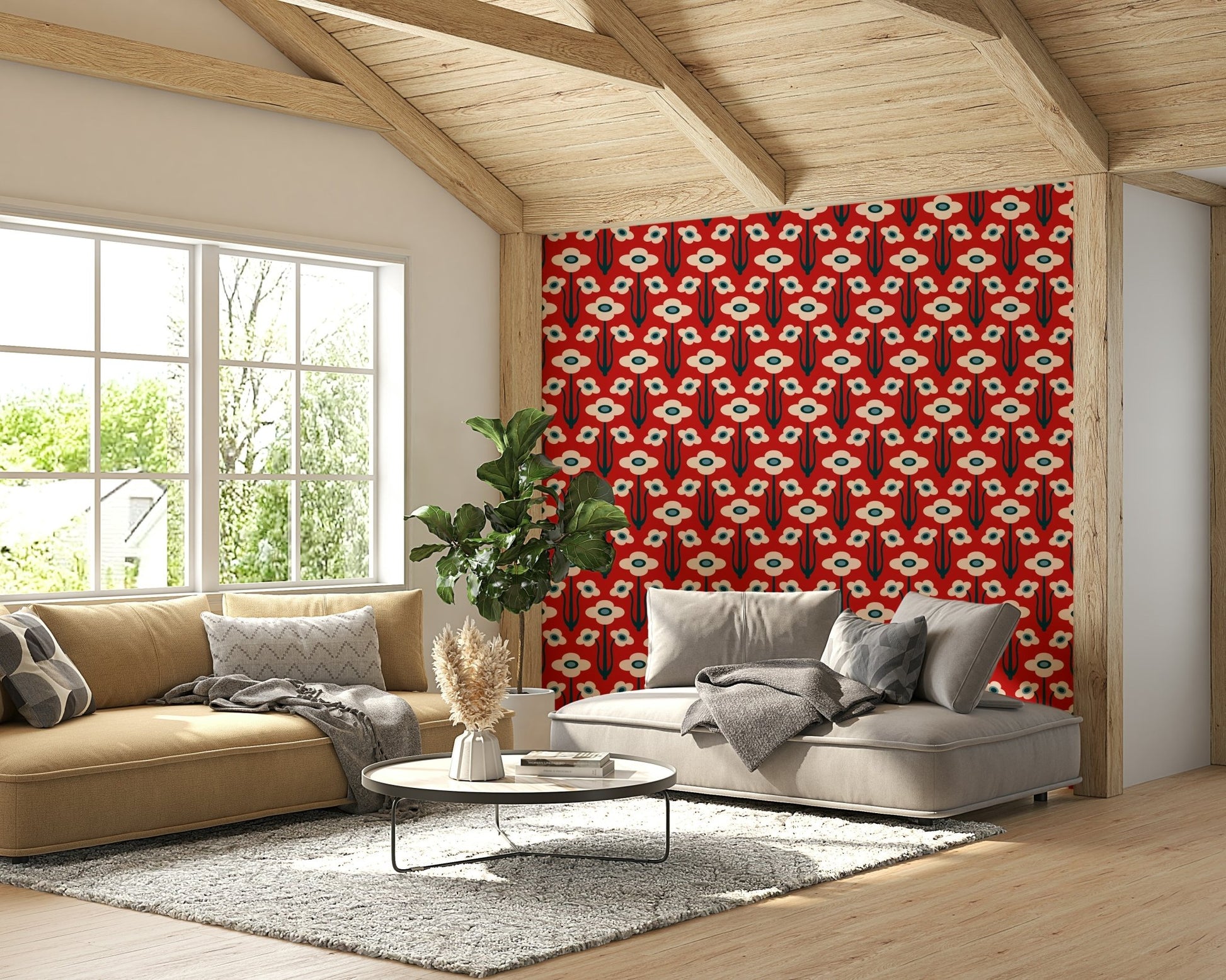 Ideal wallpaper for a living room, dining room, or study.


