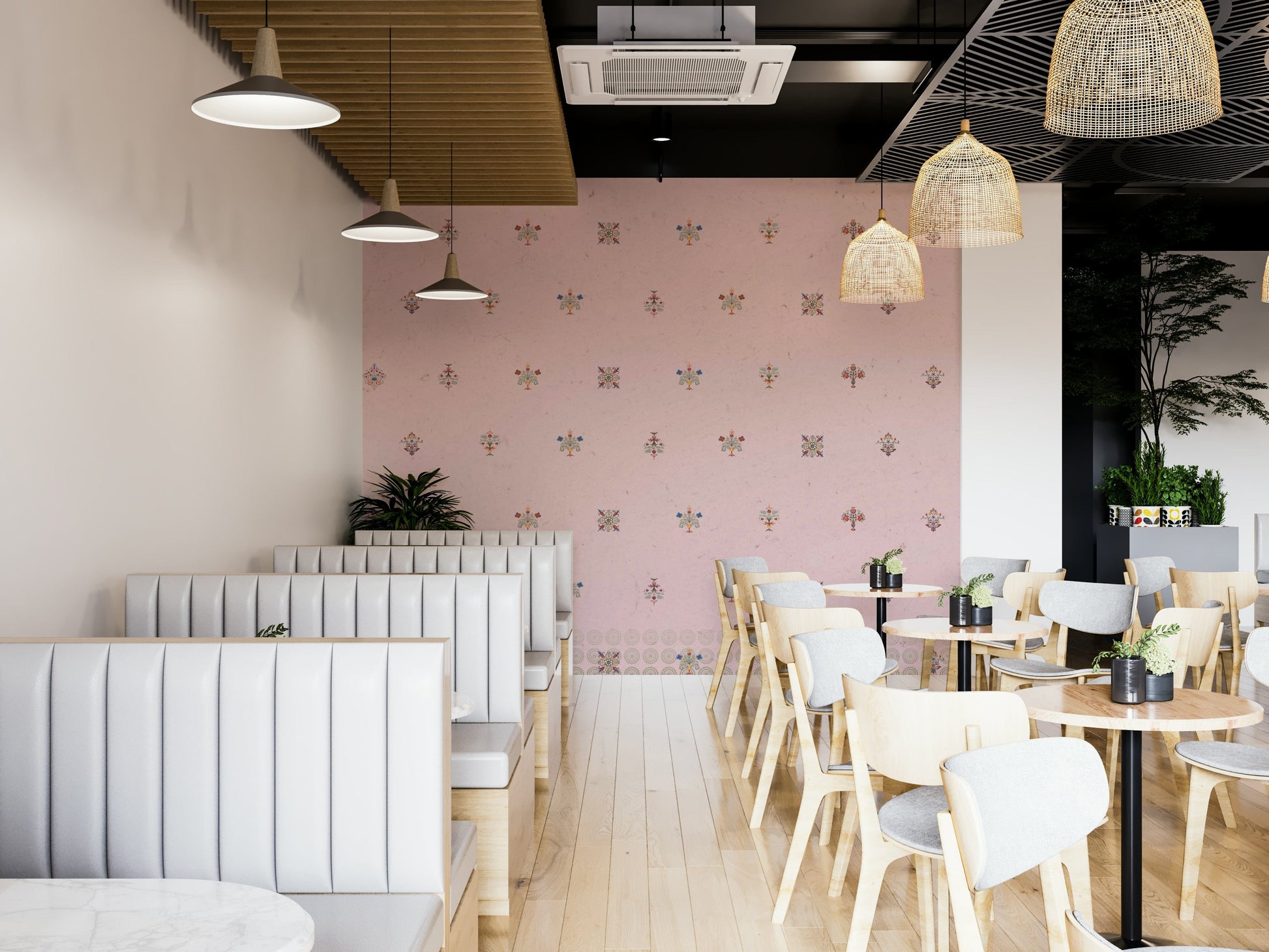 Wall mural showing a quiet art scene

