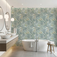 Zebra Butterfly Bloom • Maximalist Boho in Green Pastels Wallpaper⁠
