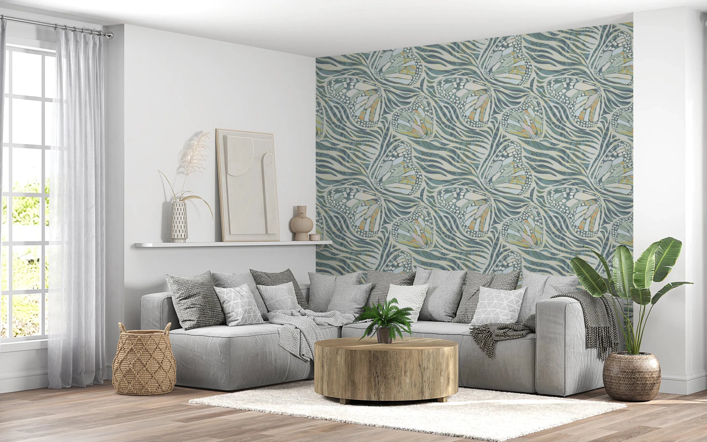 Zebra Butterfly Bloom • Maximalist Boho in Green Pastels Wallpaper⁠