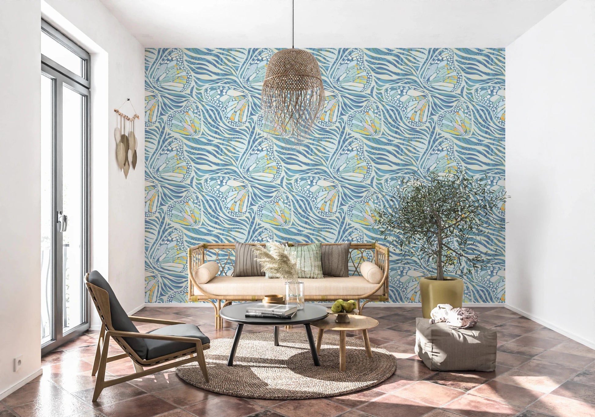 Zebra Butterfly Drift • Maximalist Boho in Blue Pastels Wallpaper⁠