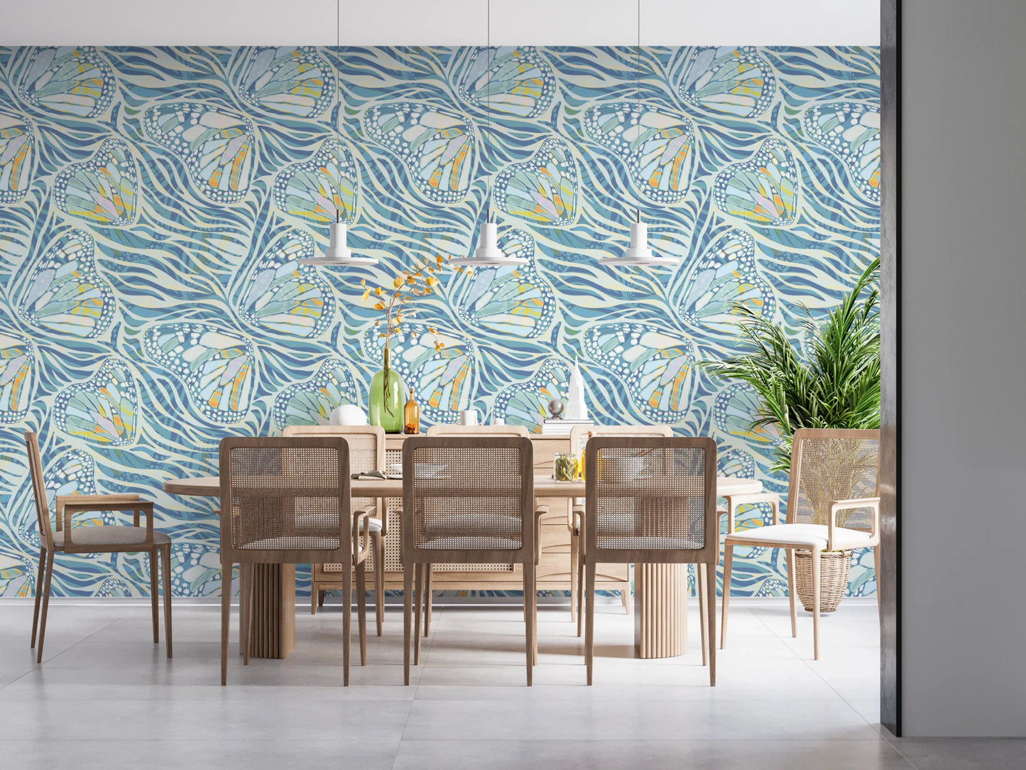 Zebra Butterfly Drift • Maximalist Boho in Blue Pastels Wallpaper⁠