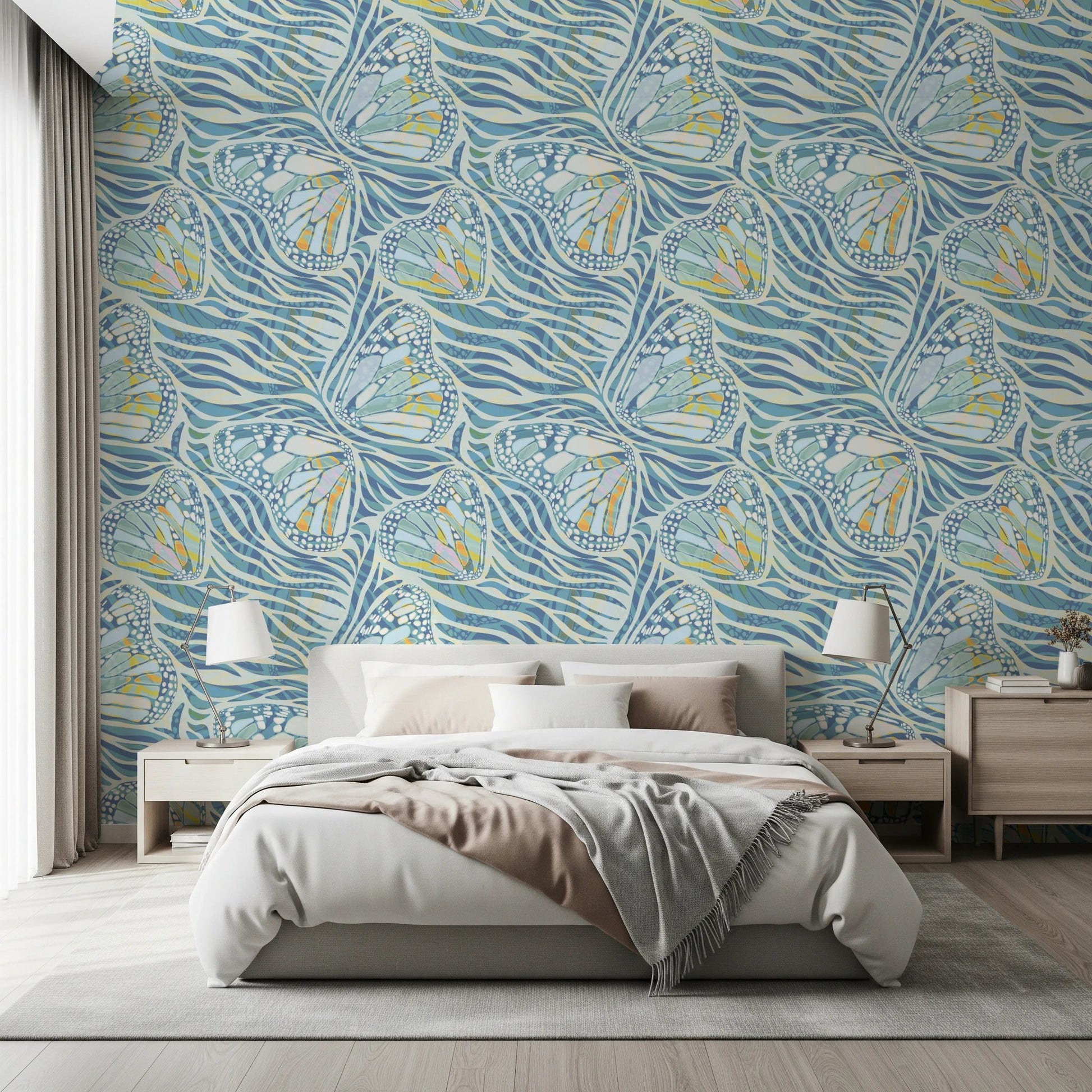 Zebra Butterfly Drift • Maximalist Boho in Blue Pastels Wallpaper⁠