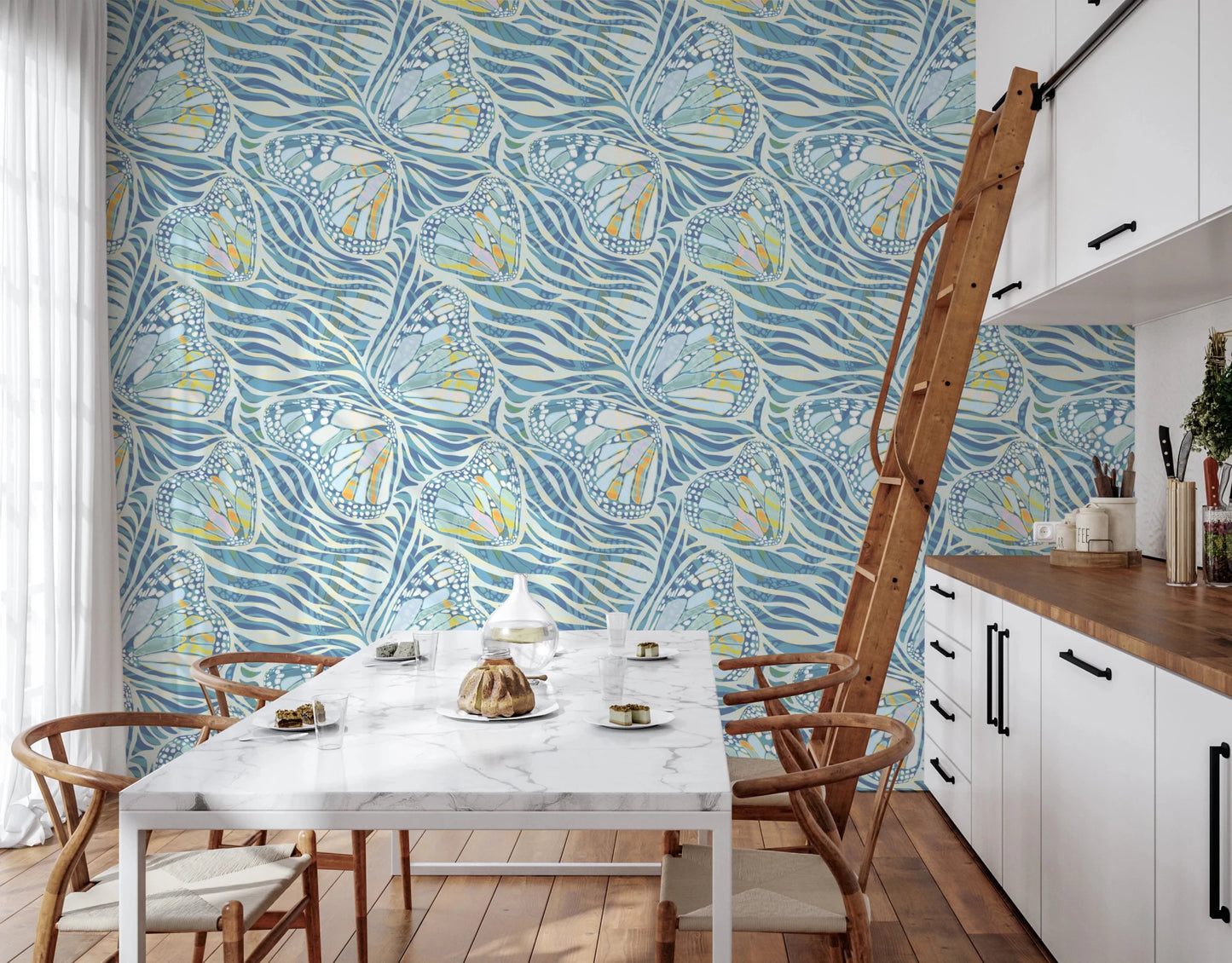 Zebra Butterfly Drift • Maximalist Boho in Blue Pastels Wallpaper⁠