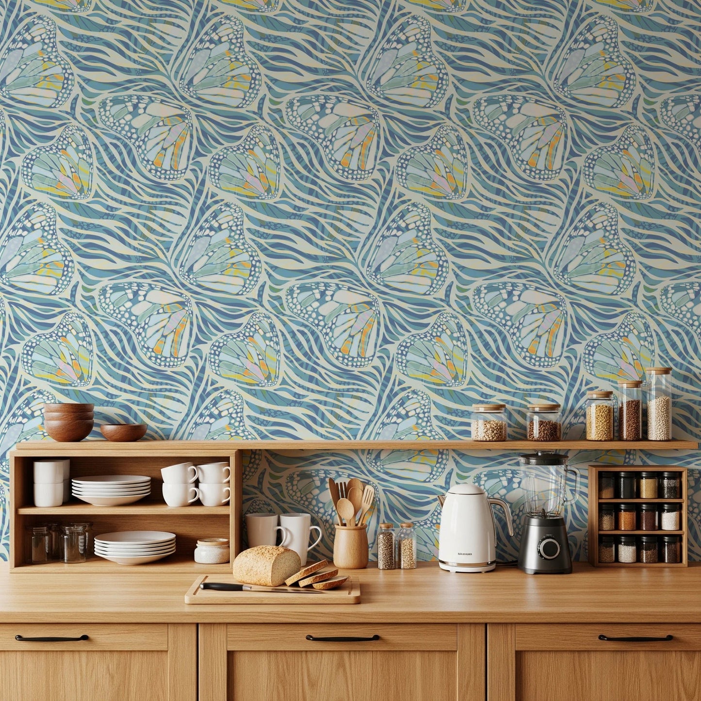 Zebra Butterfly Drift • Maximalist Boho in Blue Pastels Wallpaper⁠