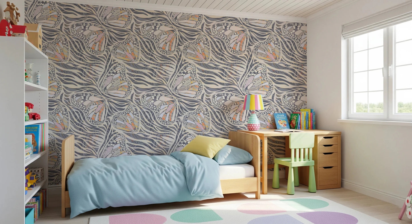 Zebra Butterfly Metamorphosis • Maximalist Boho in Earthy Pastels Wallpaper⁠