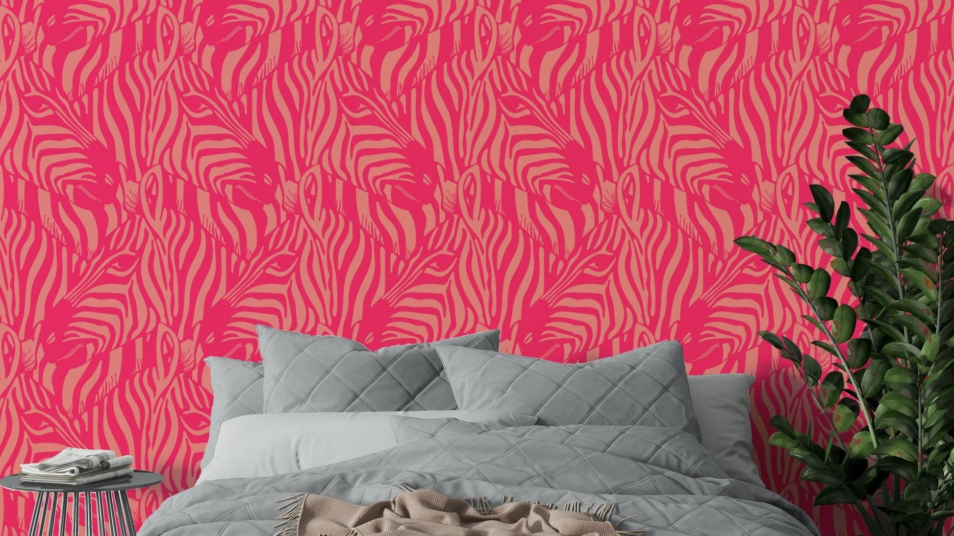 The colors are soft, muted tones of bright hot pink, blush, and peach.

