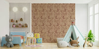 A wall mural of a zebra herd with artistic stripes.

