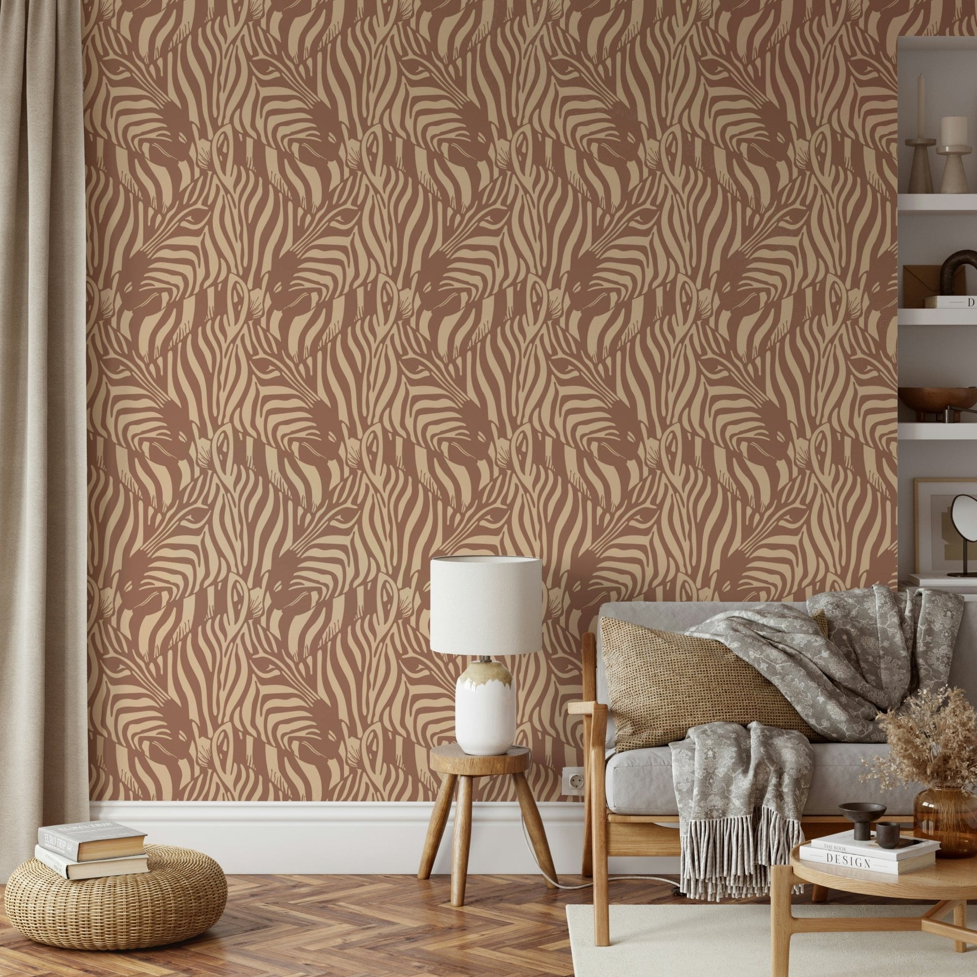 The zebra shapes are a central focus of the image.

