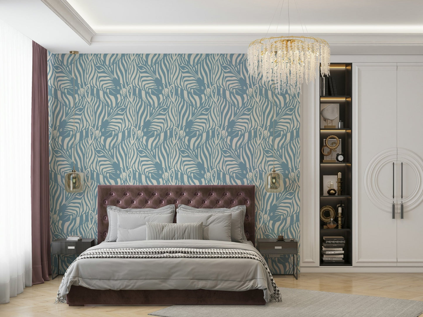 The zebra shapes are a central focus of the image.

