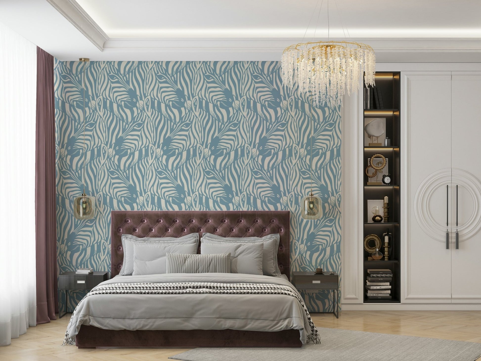 The zebra shapes are a central focus of the image.

