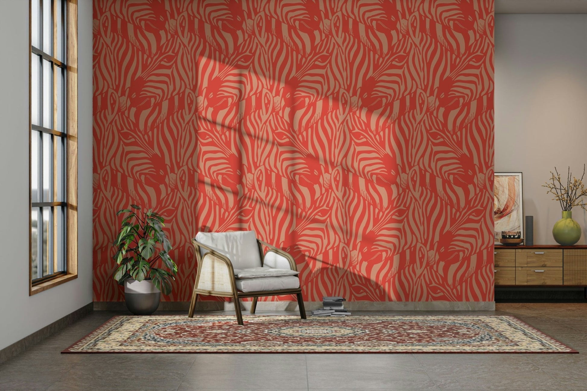 The zebra shapes are a central focus of the image.

