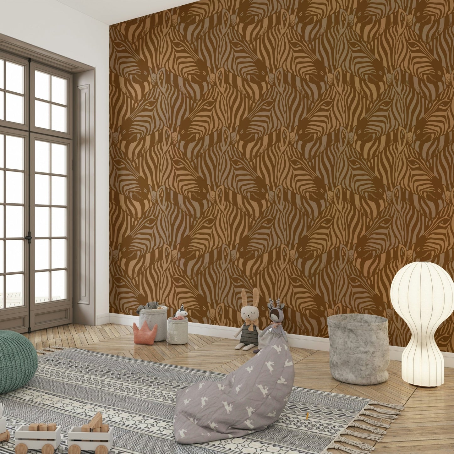 The zebra shapes are a central focus of the image.


