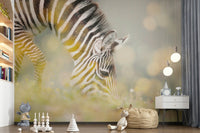 Zebra print wall mural in entryway, modern console table with neutral décor accents