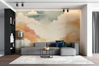 Monochrome sky scene for a sophisticated apartment lounge