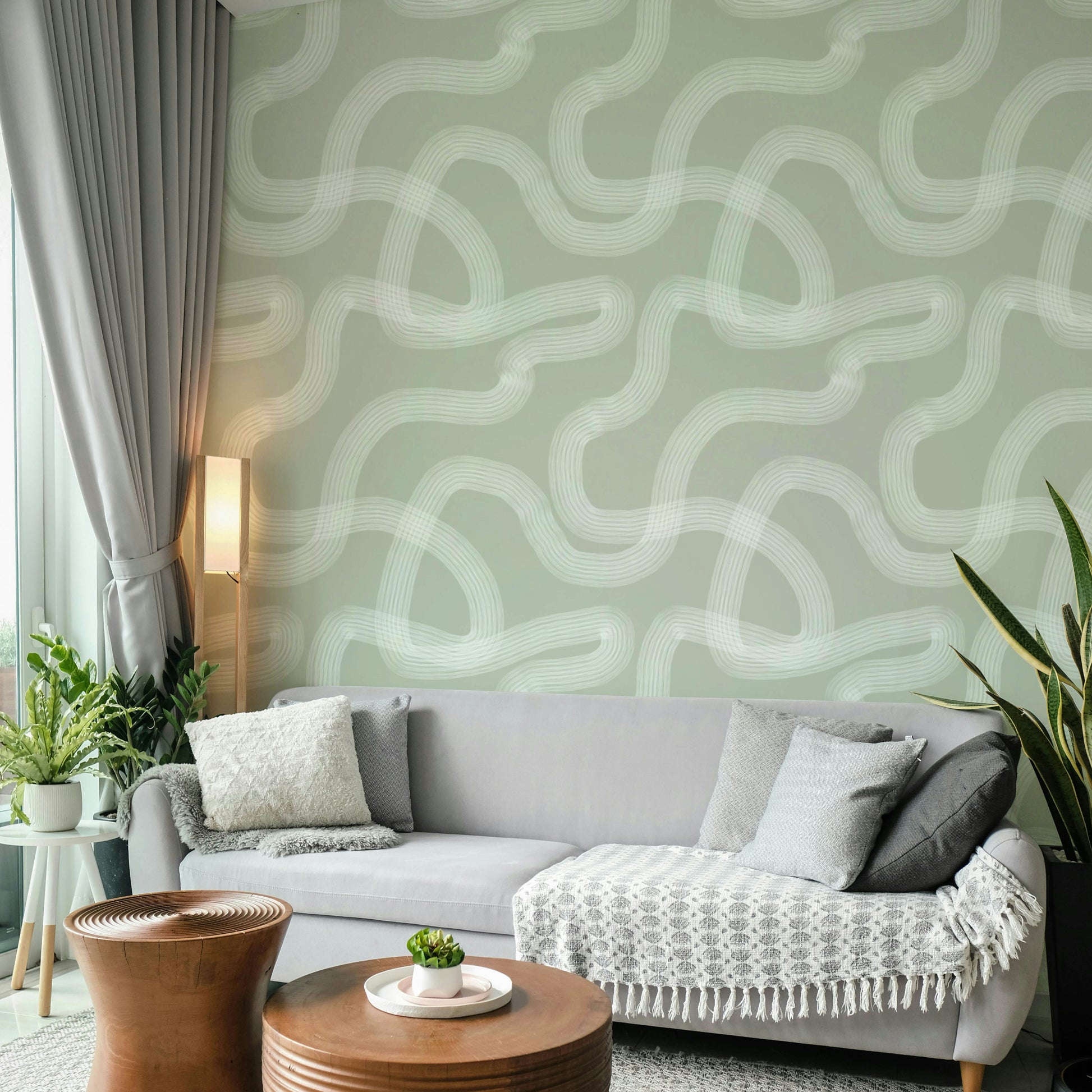 Neutral wallpaper with flowing textured lines

