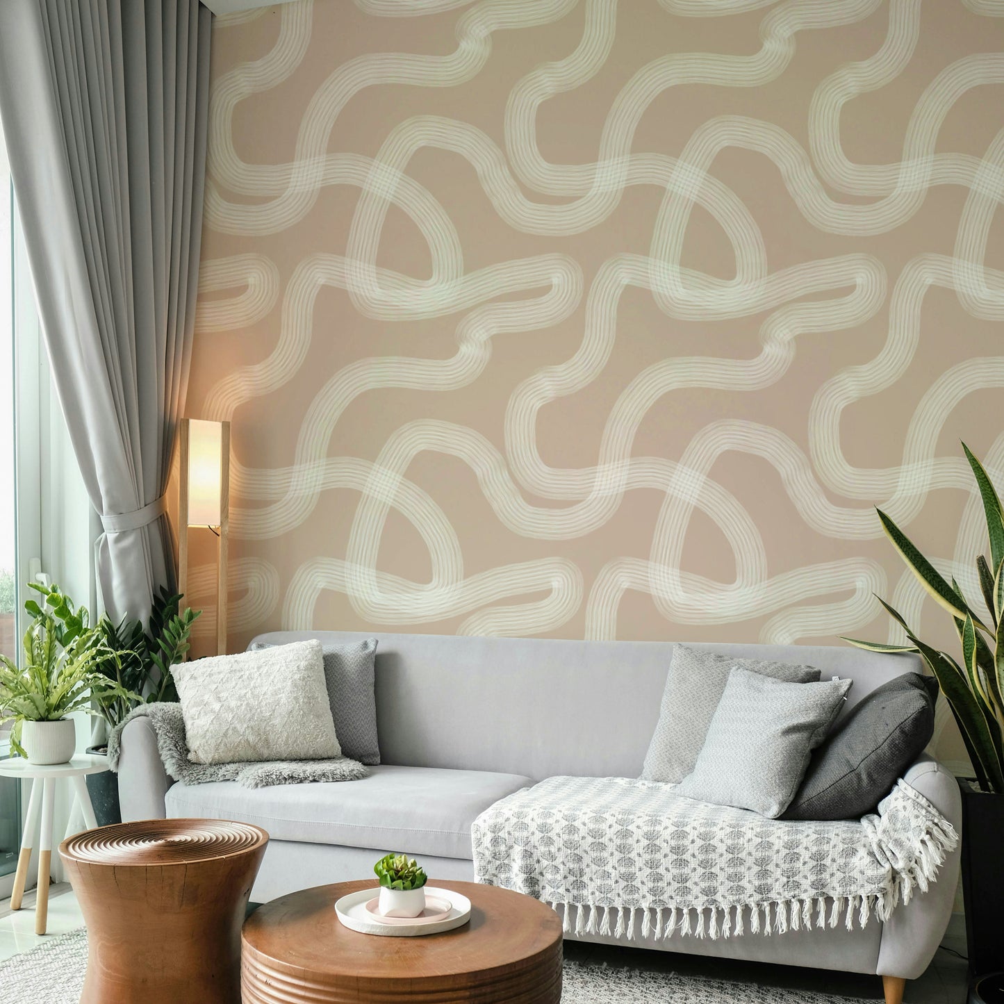 Bedroom styled with neutral zen wallpaper

